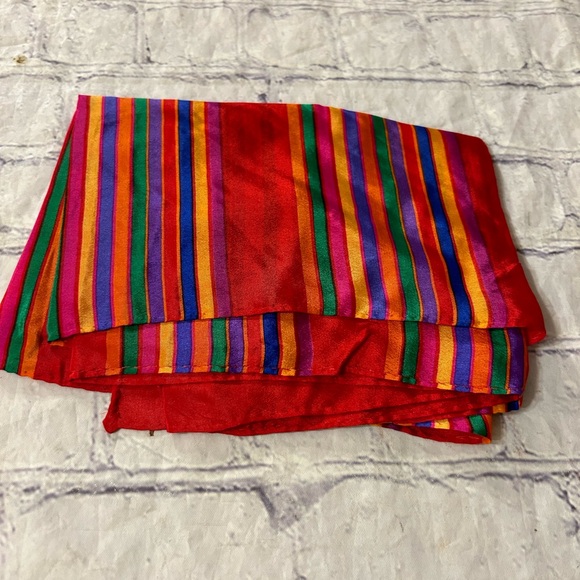 VINTAGE LIZ CLAIBORNE RED MULTI STRIPED COLORED SILK OBLONG - Picture 3 of 7
